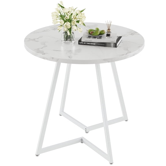 35 Inch Round Dining Table For 4, White Faux Marble Tabletop And Heavy-Duty Steel Frame, Indoor Use, Easy Assembly