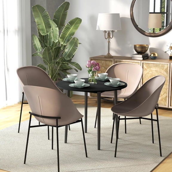 35 Inch Round Folding Kitchen Table with Drop Leaves for Small Spaces, Black Dining Table with Solid Wood Legs, Space Saving Collapsible Table for Home Office or Apartment