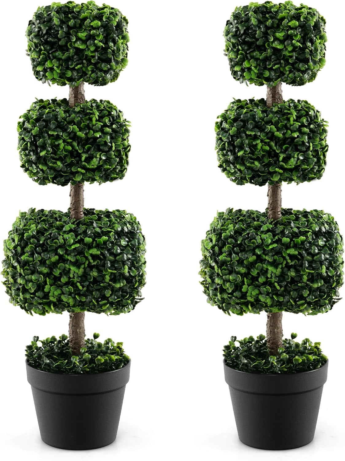35 Inch Set of 2 Topiary Ball Tree Faux Boxwood Decoration Plant Fake Trees for Outdoor and Indoor