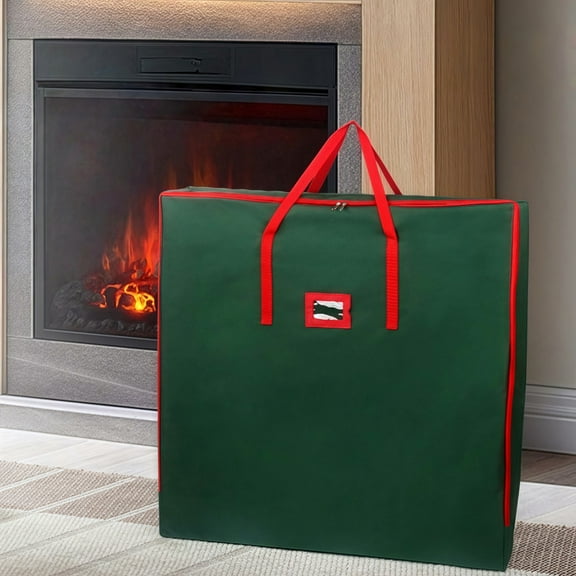 35 Inch Square Christmas Tree Storage Bag, Large Pop-Up Container for 5-6.5 Ft Artificial Tree, Wreaths & Holiday Decor, Green