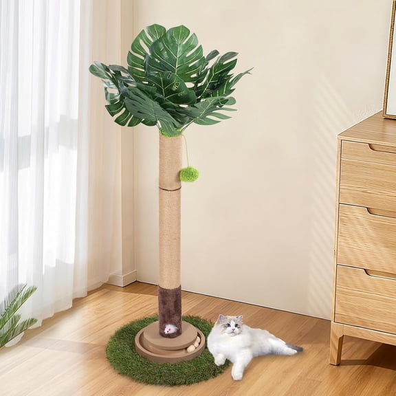 , 35 Inch Tall  Scratcher  Tree Tower with  Ball for Indoor Cats ,Monstera Leaf,Sisal Rope Kitten Scratch with Interactive