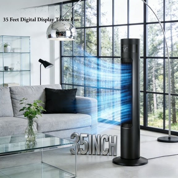 35 Inch Vertical Evaporative Tower Cooler 12 Speeds 24H Timer 90 Degree Oscillation