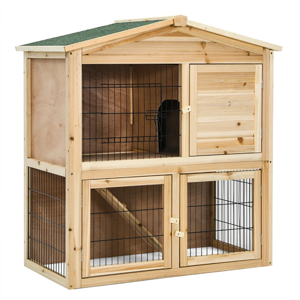 35 Inch Wooden Chicken Coop with Ramp, Rabbit Hutch for Cats, Rabbits, Bunnies, Guinea Pigs