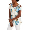thumbnail image 1 of JM Collection Womens Tropical Wilderness Cold Shoulder Top Bright White Combo XS, 1 of 3