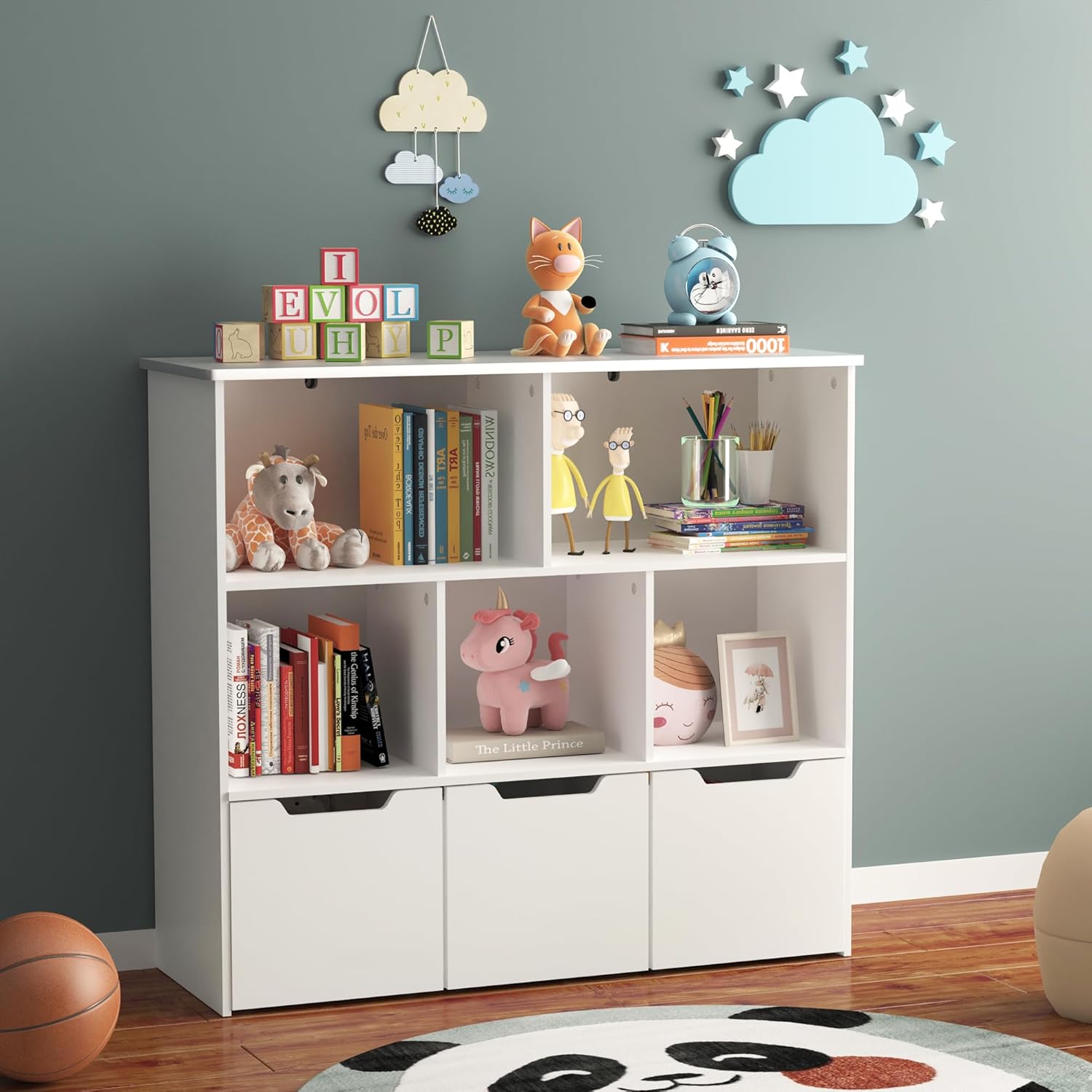 35" Kids Bookshelf with 5 Shelves & 3 Drawers,Book Shelf for Toy ...