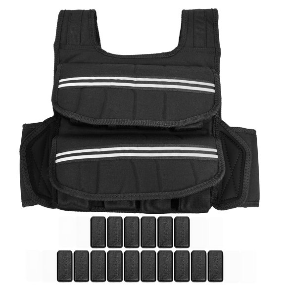 35 LB Adjustable Weighted Vest for Men Women, Strength Training Weight Vests with Reflective Stripe, Pocket & Shoulder Pads, Workout Equipment for Home Gym, Black