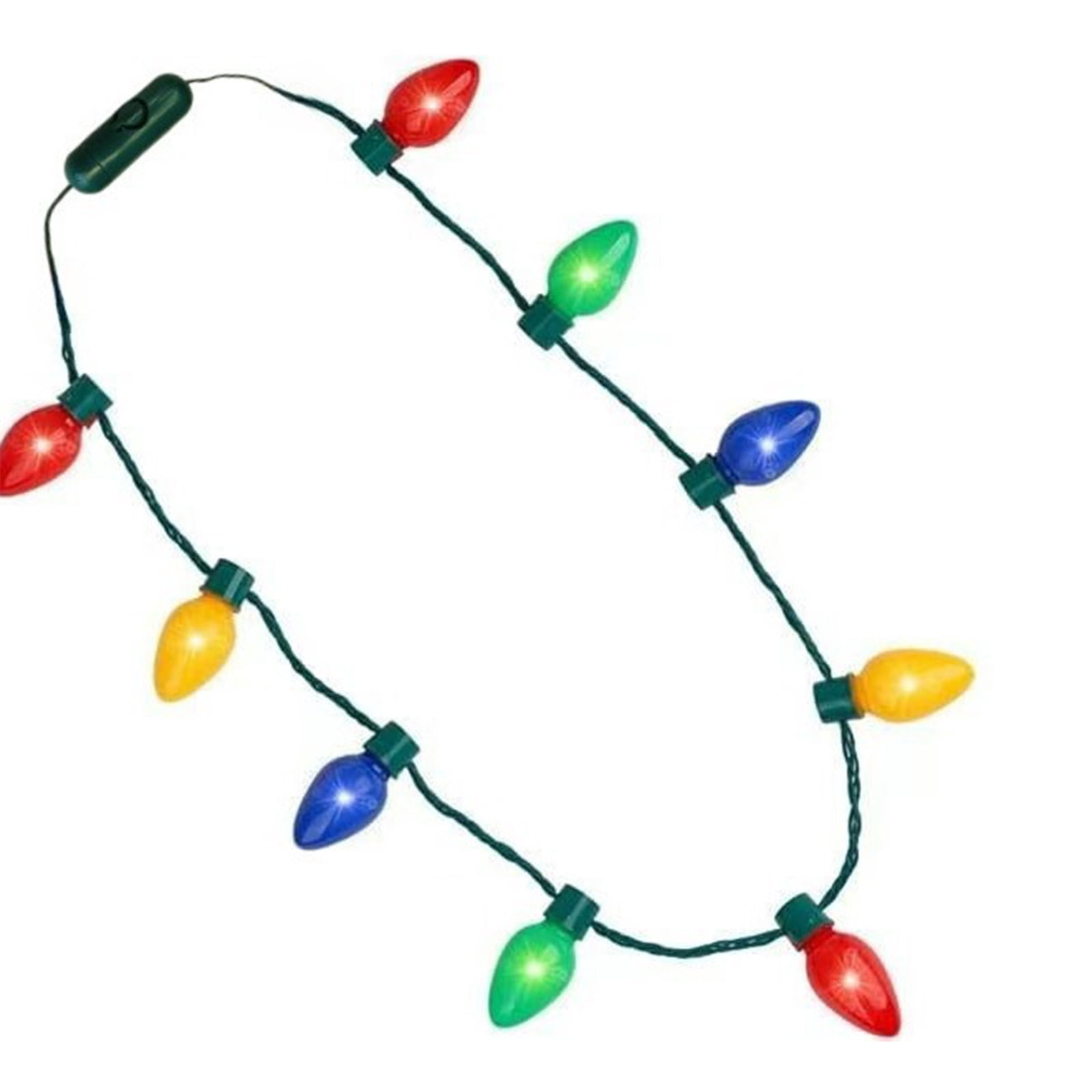 2-Pack Christmas Light Necklaces – 3 Flash Modes, 5 Color Bulbs With Big Bell, Light Up Party Favors & Ugly Sweater Decor