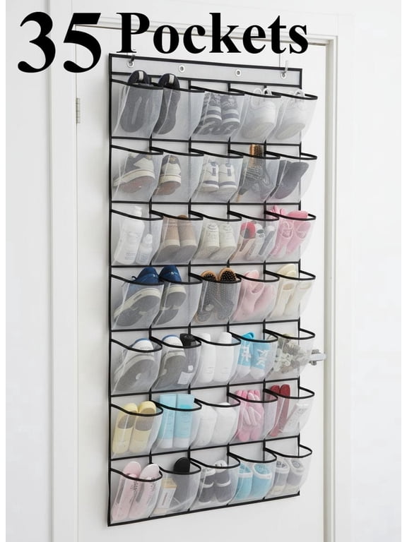 35 Large Pockets Over the Door Shoe Organizer,Wall Mesh Shoe Storage Holder for Mens Women Shoes, Extra Sturdy Oxford Fabric Hanging Shoe Rack for Door Closet