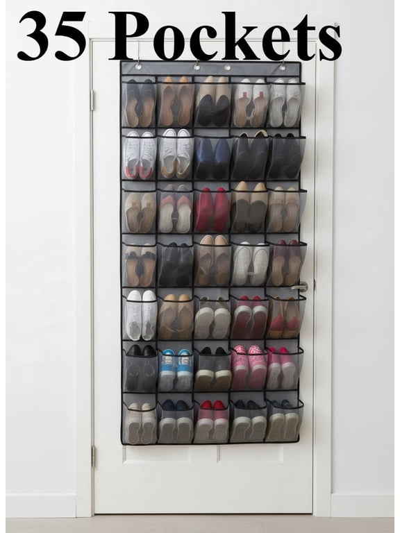 35 Large Pockets Over the Door Shoe Organizer,Wall Mesh Shoe Storage Holder for Mens Women Shoes, Extra Sturdy Oxford Fabric Hanging Shoe Rack for Door Closet