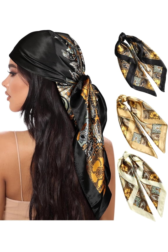 35 Large Square Satin Head Scarf, 3pcs Satin Hair Scarves Silk Bandana Scarf Headscarf Silk Feeling Scarf for Women
