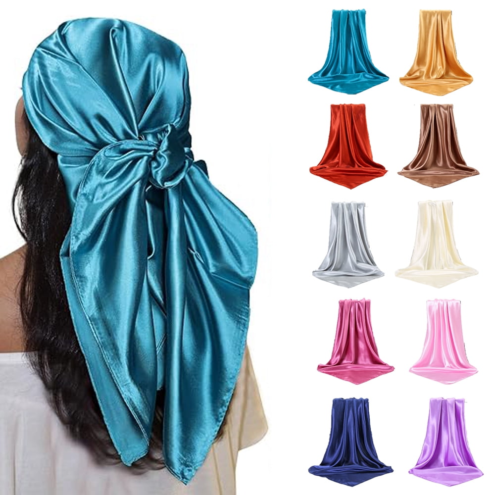 35" Large Square Satin Head Scarf Silk Hair Scarf Square Hair