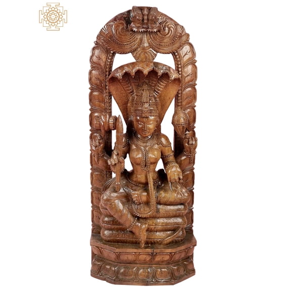 36" Large Wooden Goddess Mariamman Statue (South Indian Durga)