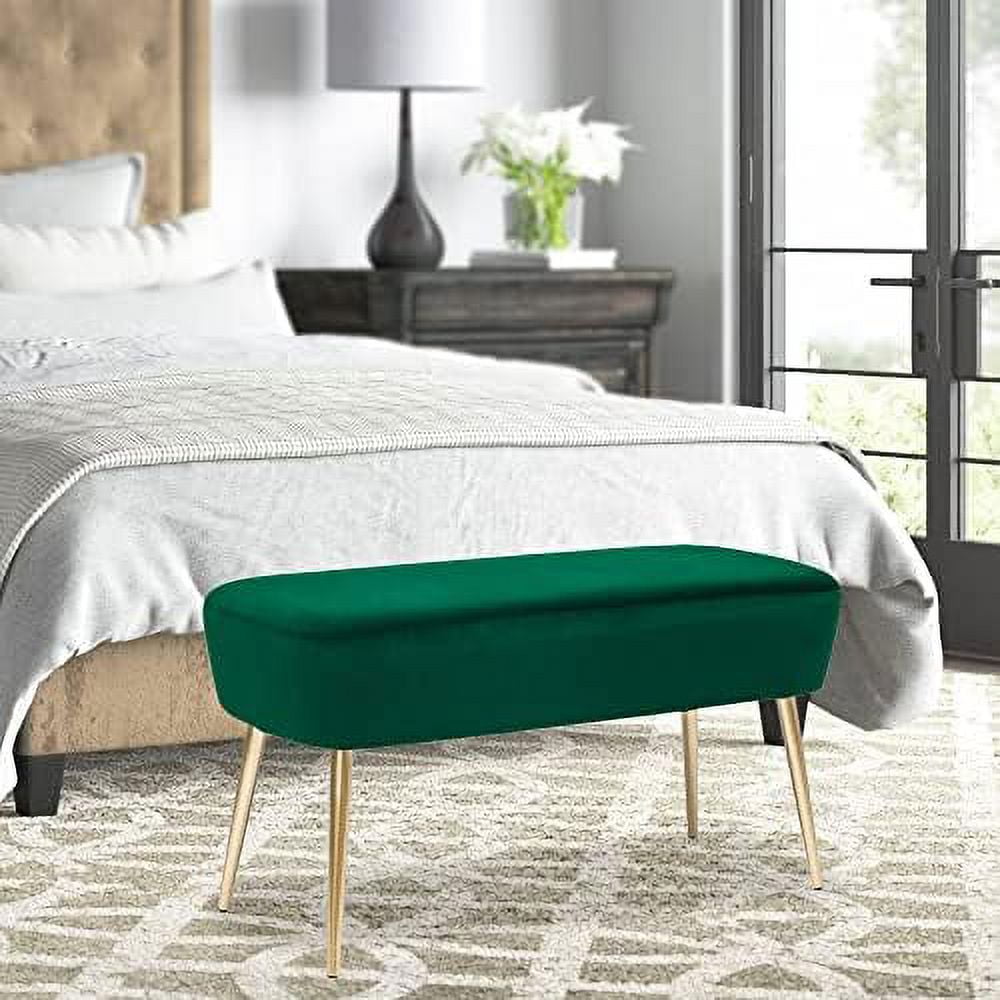35" Length Velvet Bedroom Bench, End Bed Ottoman Bench with Golden ...