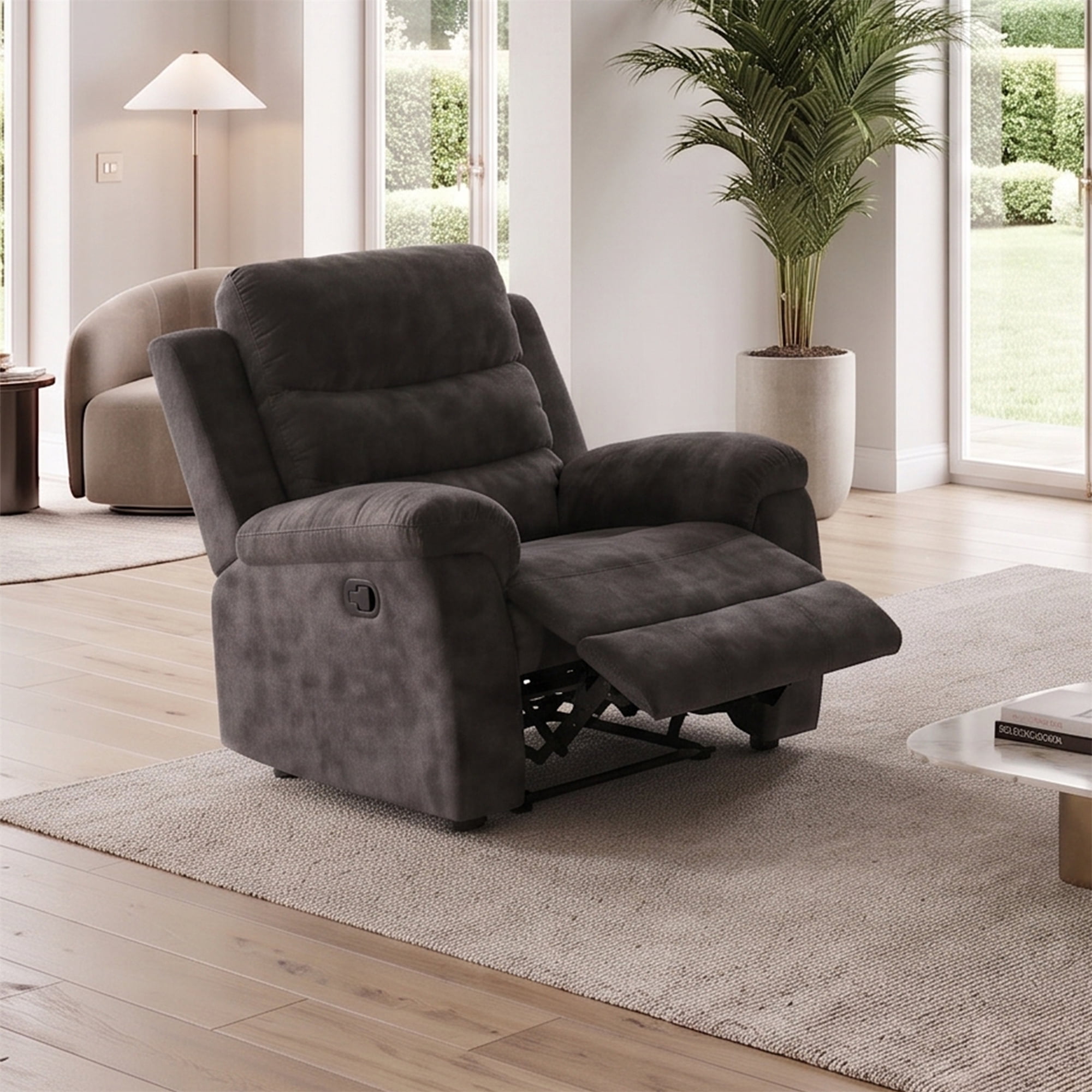 35" Manual Recliner Chair Padded Armchair Living Room, Gray