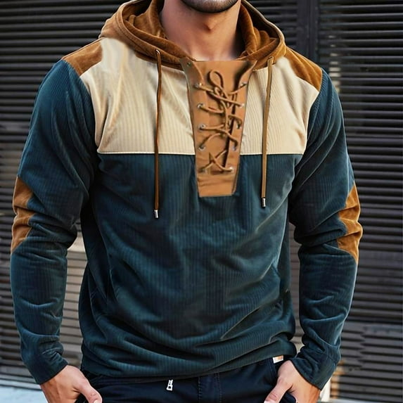 Up to 35% off Mens Hoodie Mens Sweatshirt Men's Contrasting Color Hooded Long Sleeved Top Men's Bathroom Casual Pullover Long Sleeved Hooded Sweatshirt,Navy,L