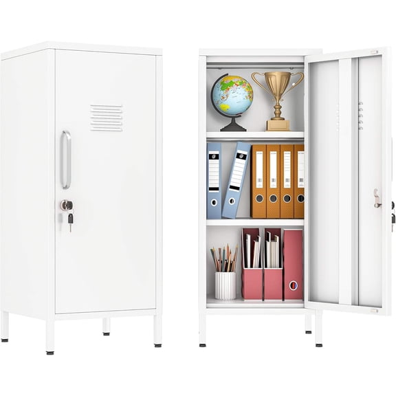 35" Lockable Metal Storage Locker with Adjustable Shelves, White