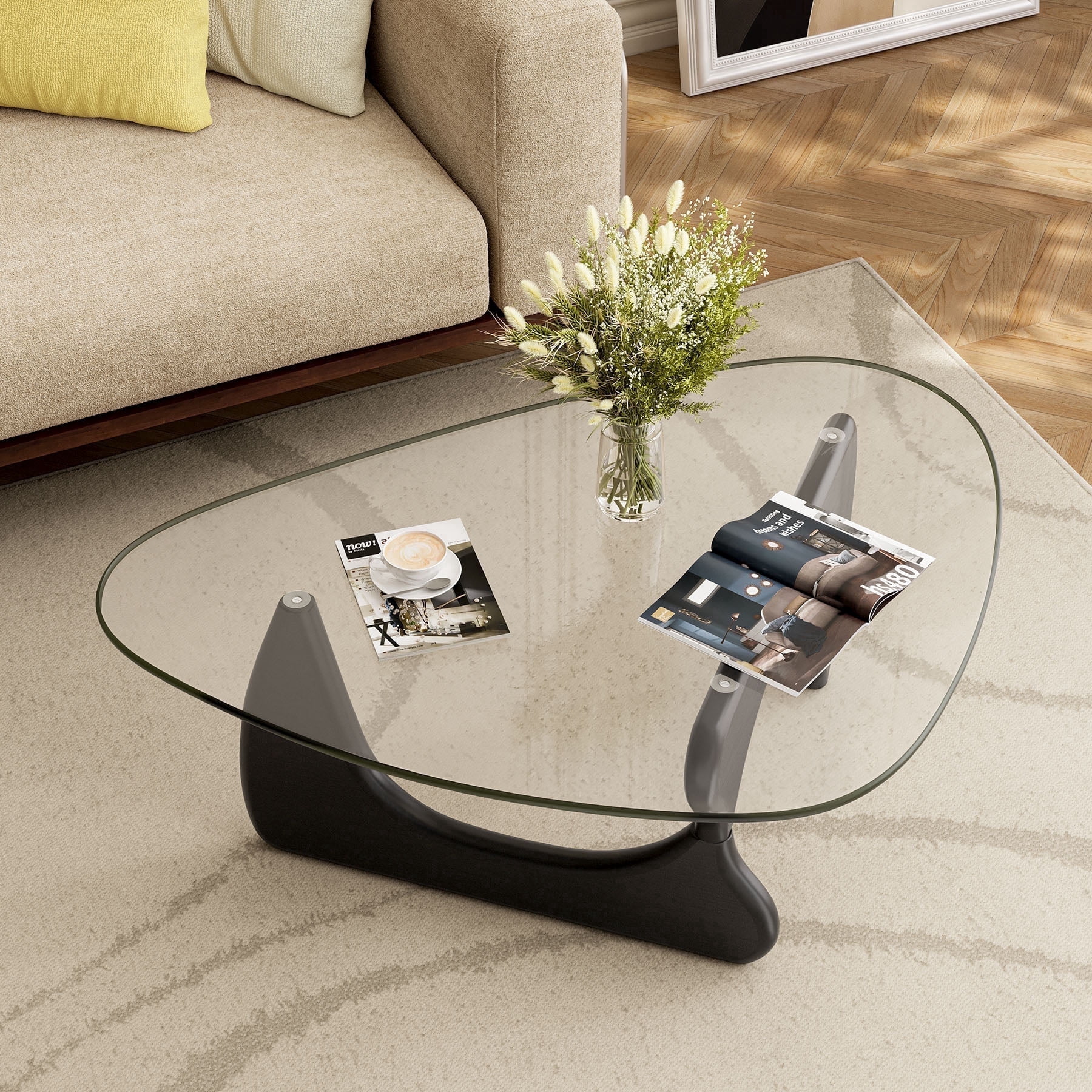 Modern Glass Coffee Table for Living Room for Bedroom Living Room, Office, Black, 35"