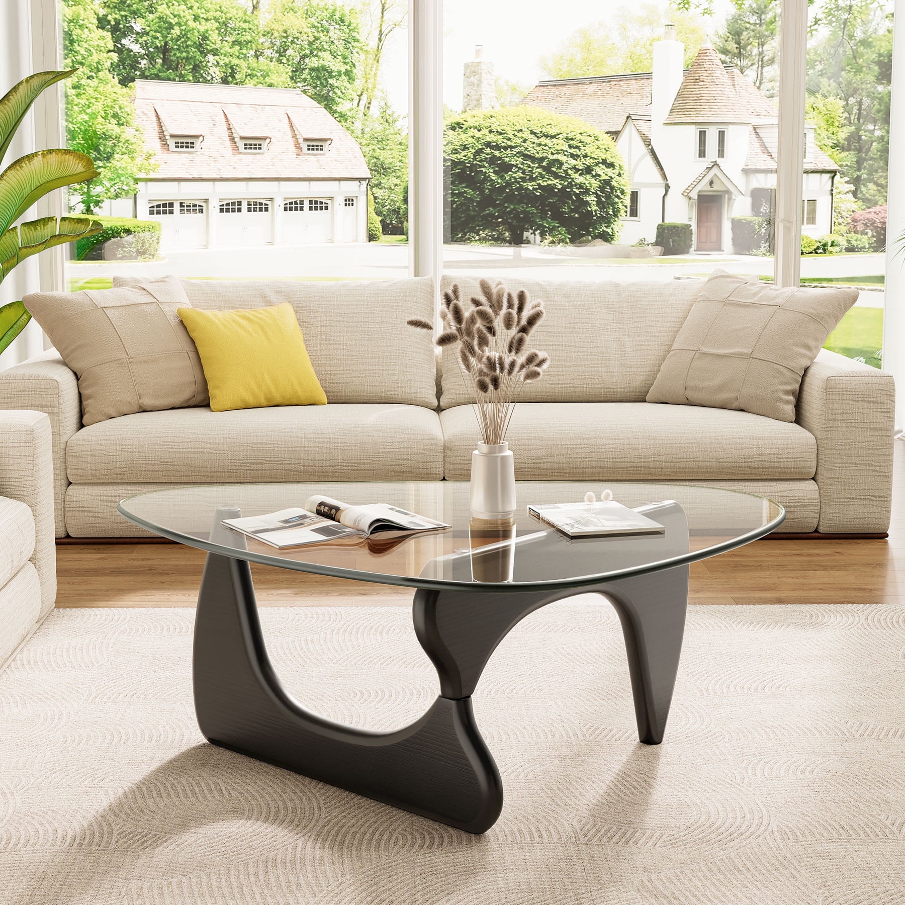 Modern Glass Coffee Table for Living Room for Bedroom Living Room, Office, Black, 35"