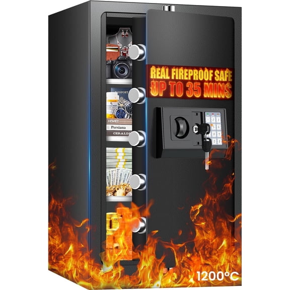 [35 Mins] Fireproof Safe for Home - [7.5 Cu Ft] Home Safe Box, Heavy Duty Fire Resistant Safes, Safes for Home Use Fire Proofwith Digital Keypads Large Capacity for Home Office, Cash, Files,Keypad