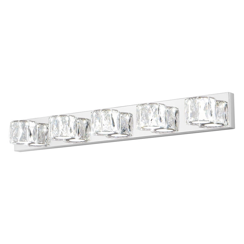 35" Modern 5-Light LED Crystal Bathroom Vanity Light, Chrome Wall Sconce with Clear Crystal Shades, Bathroom Lighting Fixtures Over Mirror for Vanity, Bedroom, Hallway