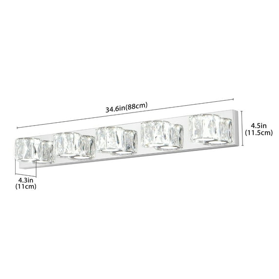35” Modern Crystal 5-Light LED Wall Sconce – Elegant Chrome Bathroom Vanity Light with Clear Crystal Shades for Bathroom Bedroom or Hallway