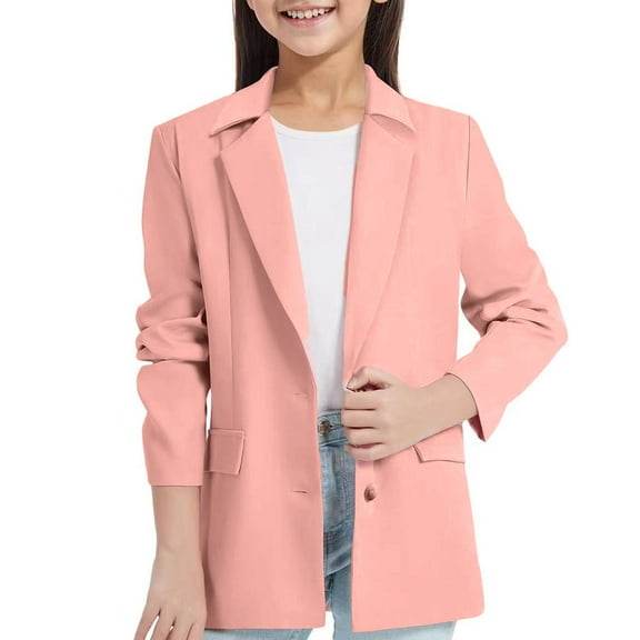 Boys Girls Polar Fleece Jacket Fahsion Girls Blazer For 3-14 Years Girls Long Sleeve Turndown Neck Formal Jacket Pocket Top For Kids