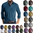 thumbnail image 1 of Men's Tops Long Sleeve Shirts Pocket Casual Solid Cotton Blend Drop Cut Collared Shirts,Fashion Shirts Long Sleeve Button Cotton T-Shirt with Pocket,Blue,S, 1 of 5