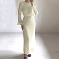 thumbnail image 1 of Up to 35% off Ndbuld Women's Spring Midi Dress Long Puff Sleeve Dress Women's Winter Soft Slim Temperament Pleated Trumpet Sleeve Round Neck Dress,Beige,XL, 1 of 6