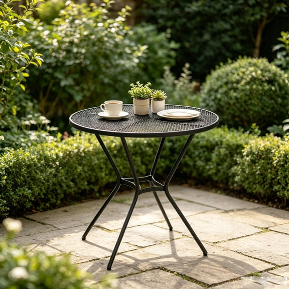 35" Outdoor Patio Bistro Table , French Cafe Style Dining Table for Garden Backyard Poolside 110lbs Capacity