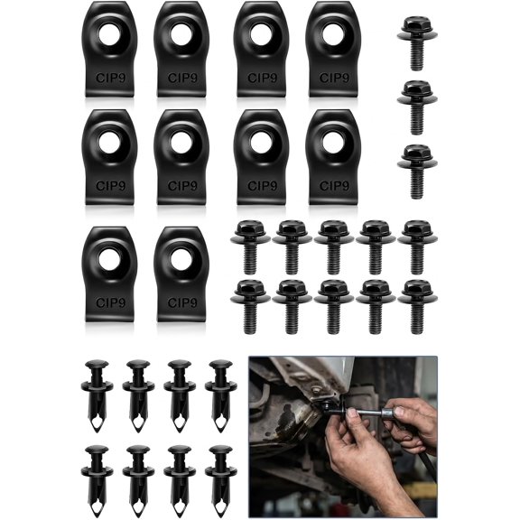 35 PCS Engine Under Cover Splash Shield Guard Body Bolts Screws, Front Bumper Fender Liner Push Retainer Fastener Rivet Clips, Auto Bumper Holders For Cars, Extruded U-Nuts Kit (Black)