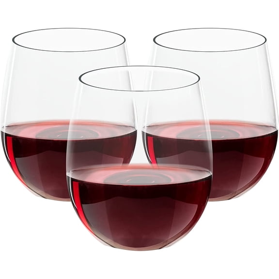 35 Pack 12 oz Stemless Plastic Wine Glasses, Shatterproof, Crystal Clear Reusable Cups for Wedding & Party