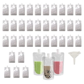 35 Pack 250 ML/8.4 OZ Refillable Clear Drink Bags Pouches for Festival, Leak Proof Alcohol Pouches with Funnel, Reusable Concealable Travel Plastic Flask for Party Picnic Sports Hot Cold Beverage