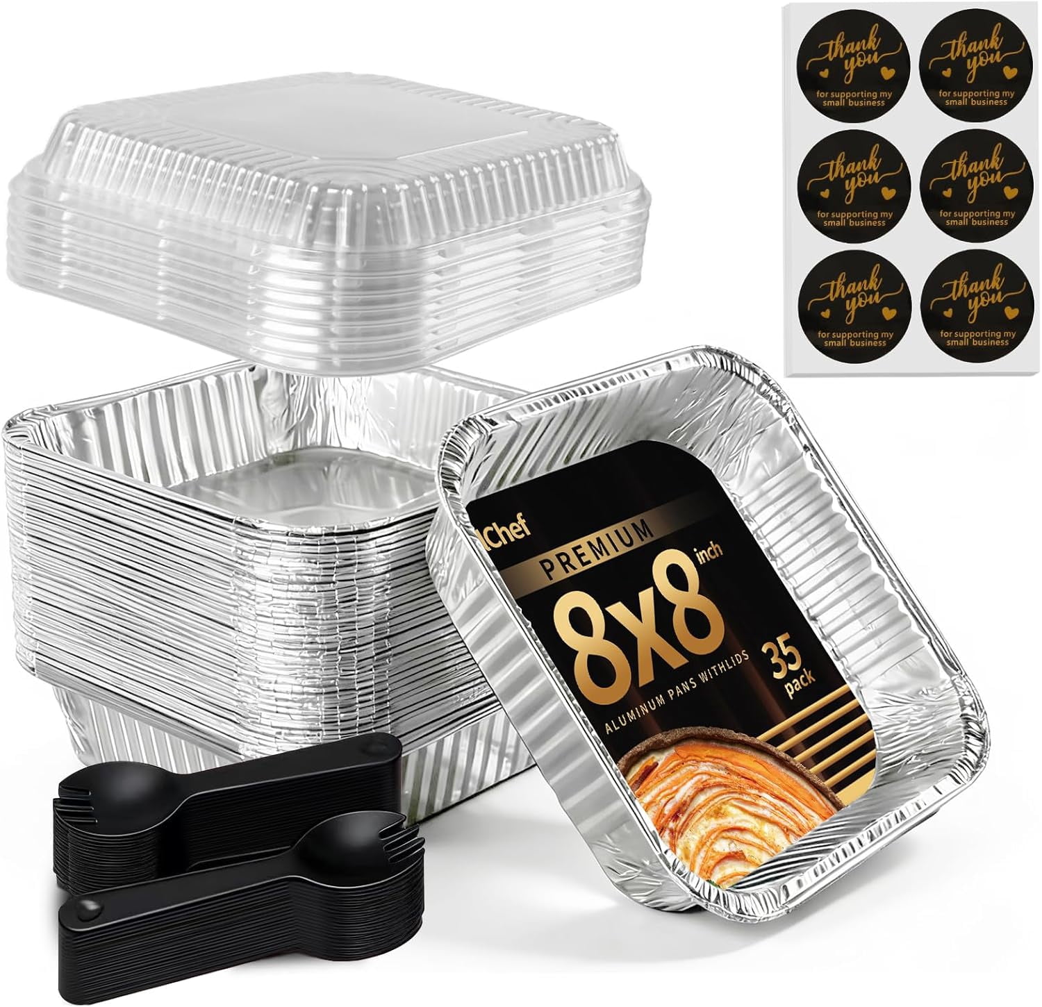 35 Pack 8x8 Aluminum Foil Baking Cake Pans with Clear Plastic Lids ...