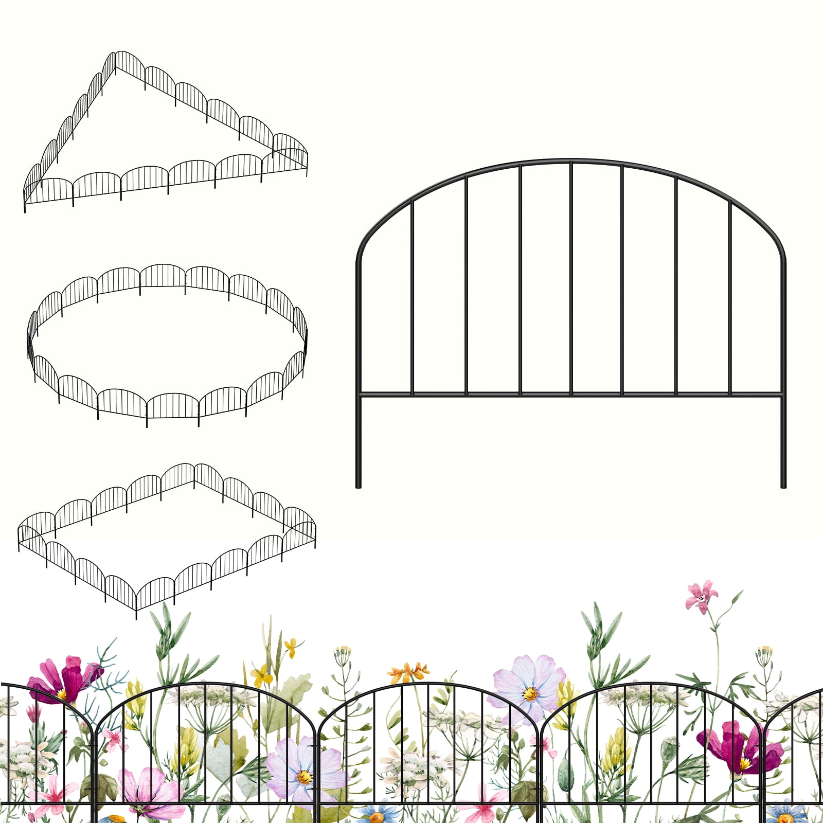 35-Pack Arched Bar Decorative Garden Fence 48.5FT Total Length, 18in×16in Black Metal Dog Animal Barrier for Yard Patio Flower Bed