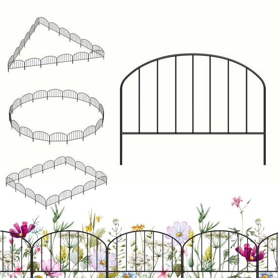 35-Pack Arched Bar Decorative Garden Fence 48.5FT Total Length, 18in×16in Black Metal Dog Animal Barrier for Yard Patio Flower Bed
