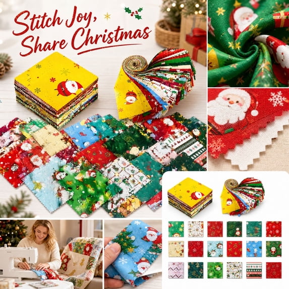 35-Pack Christmas Fabric Squares with 100% Cotton Material and 10X10 Inch Precut Size, Cartoon Holiday Prints, for Quilting and Sewing Crafts, Quilting Squares