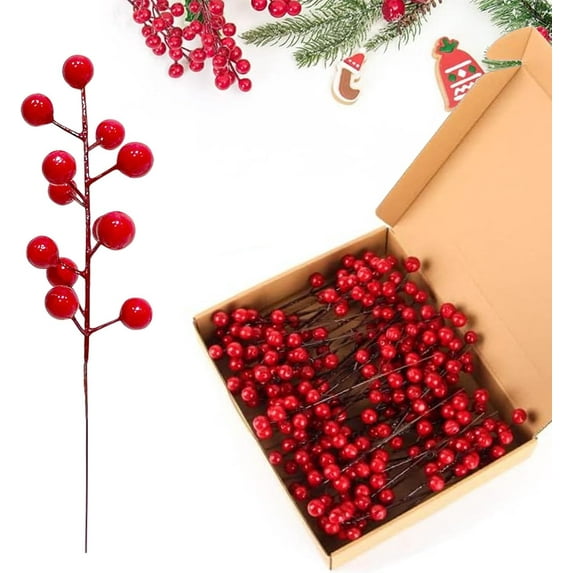35 Pack Christmas Tree Decorations,Burgundy Red Berry Picks Holly Berries Branches for Christmas Tree Decorations Crafts Wedding Holiday Season Winter Décor Home Decor (red)