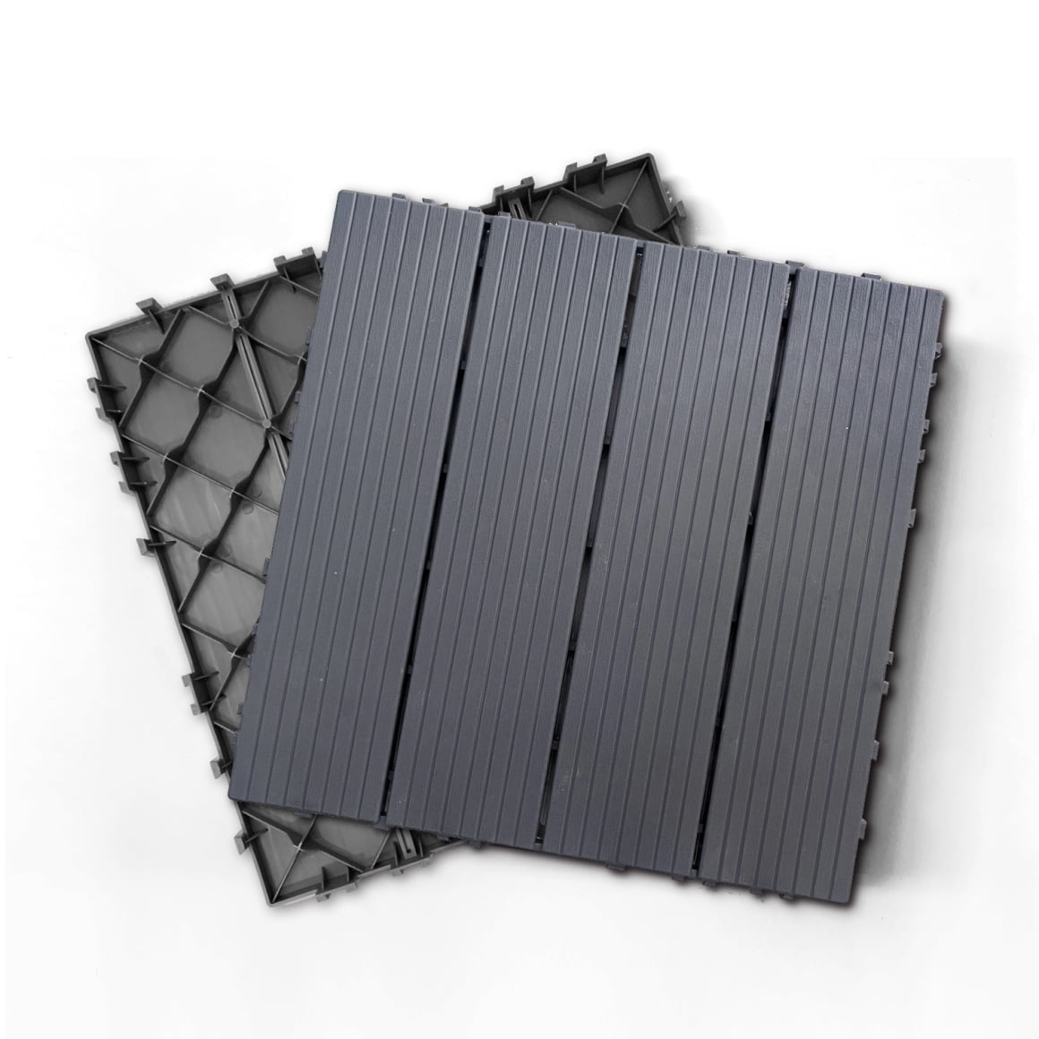 Dark Gray 12x12 Plastic Composite Interlocking Deck Tiles, Set of 35