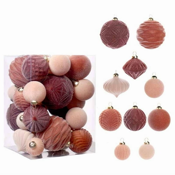 35 Pack Flocked Christmas Balls PET Material With Hanging Loops Variety Styles For Christmas Tree Boutique Decorative Ornaments