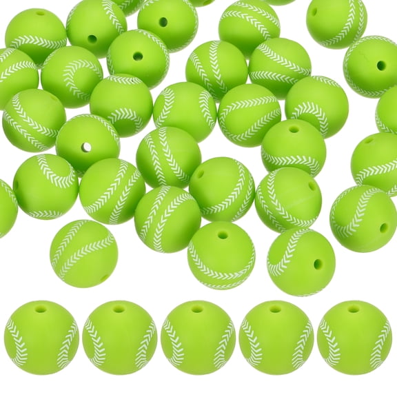 35-Pack Sports Ball Beads 15mm Green Round Loose Rubber Baseball Beads for DIY Crafts/Bracelet/Necklace