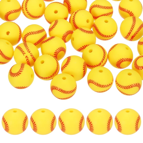 35-Pack Sports Ball Beads 15mm Yellow Round Loose Rubber Baseball Beads for DIY Crafts/Bracelet/Necklace