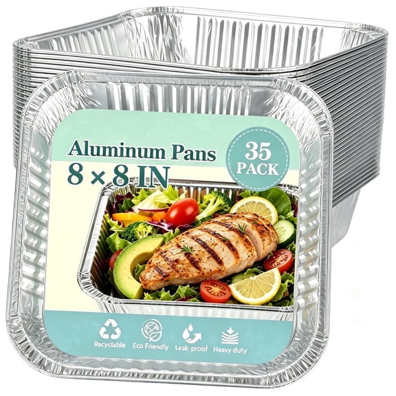 35 Pack Thickened 8x8 Disposable Aluminum Foil Pans Heavy Duty Half Size Foil Baking Tray for Cooking, Meal Prep, Baking, Roasting
