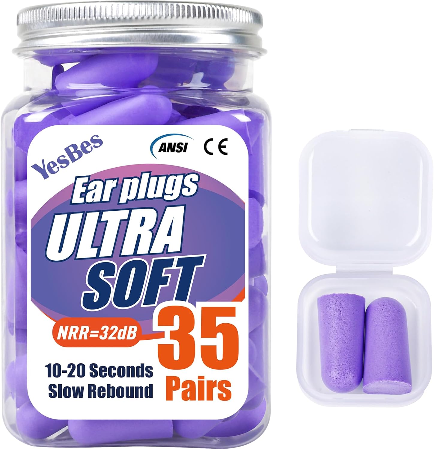 35 Pairs Soft Foam Ear Plugs Bulk NRR 32dB Sleeping Noise Cancelling