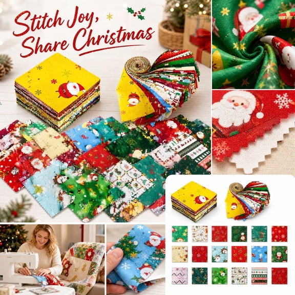 35 Pcs 5 x 5 Inch Christmas Quilting Fabric Squares, Fat Fabric Bundles, Christmas Precut Patchwork, Scrapbook DIY Sewing Materials