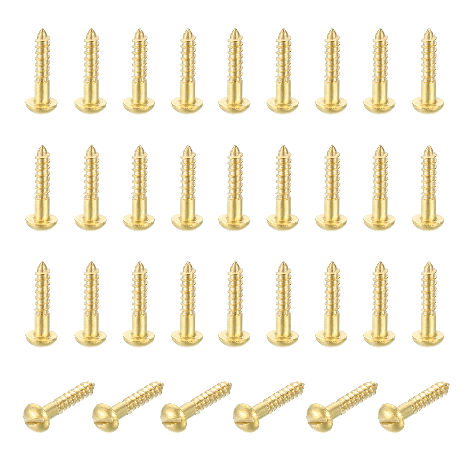 35 Pcs Brass Screws, M2.5 x 12mm Solid Slotted Round Head Self-Tapping Wood Screw Fasteners for Woodworking Furniture Repair Photo Frame Drywall Home Appliances, Gold