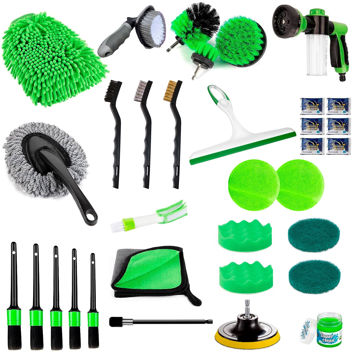 33 Pcs Car Cleaning Tools Kit, Car Detailing Kit, Car Detailing Brush Set with Foam Gun, Auto Drill Brush Set Pro Car Wash Kit for Car Interior & Exterior, Wheel, Dashboard