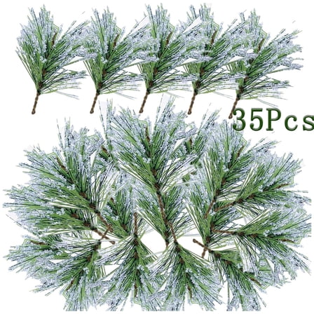 35 Pcs Christmas Artificial Pine Needles Decorations Tutuviw 3.9" Faux Christmas Greenery Stems Small Pine Twigs Stems Picks for DIY Crafts Vases Fillers Indoor Holiday Table Decor Green Picks