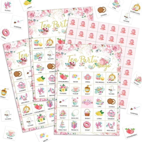 35 Pcs Floral Tea Party Bingo Cards 24 Players Floral Tea Birthday Games Bingo Games for Adults Family Activities Birthday Wedding Party Favors Gifts
