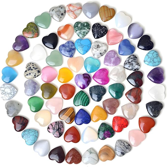 35 Pcs Heart Shaped Natural Crystal Worry Stones, Polished Love Heart Healing Gemstones Bulk Set for Chakra Yoga Meditation, Valentines Day Mothers Day DIY Decor Gifts for Men Women