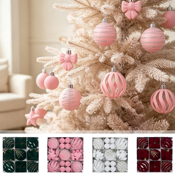 35 Pcs Pink Christmas Balls Assorted Christmas Tree Ball Ornaments Shatterproof Plastic Hanging Decorations Xmas Bulbs for Tree Party Holiday Decor